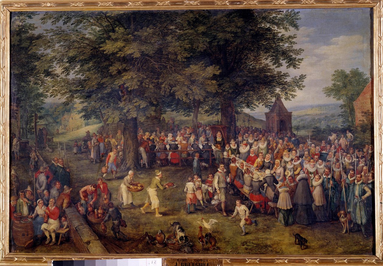 Hääjuhla Scene hääillallinen kylässä. Jan Brueghelin (tai Bruegelin tai Brueghelin tai Brueghelin) maalaus, joka tunnettiin aiemmin nimellä Bruegel de Velours (1568-1625) 1600-luvun Madrid, Musee du Prado tekijältä Jan the Elder Brueghel