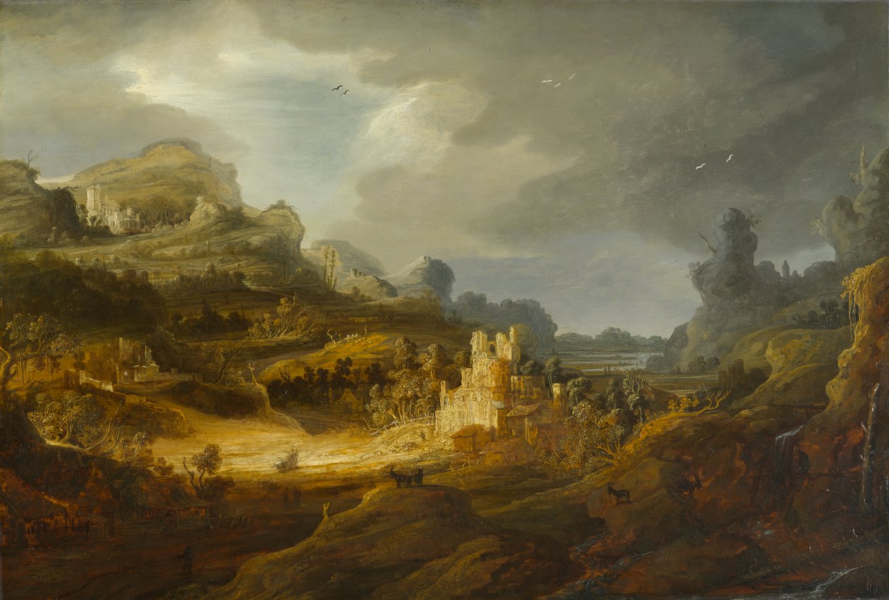 Fantastic Landscape, noin 1643-1645 (öljy paneelissa) tekijältä Jan the Elder Lievens