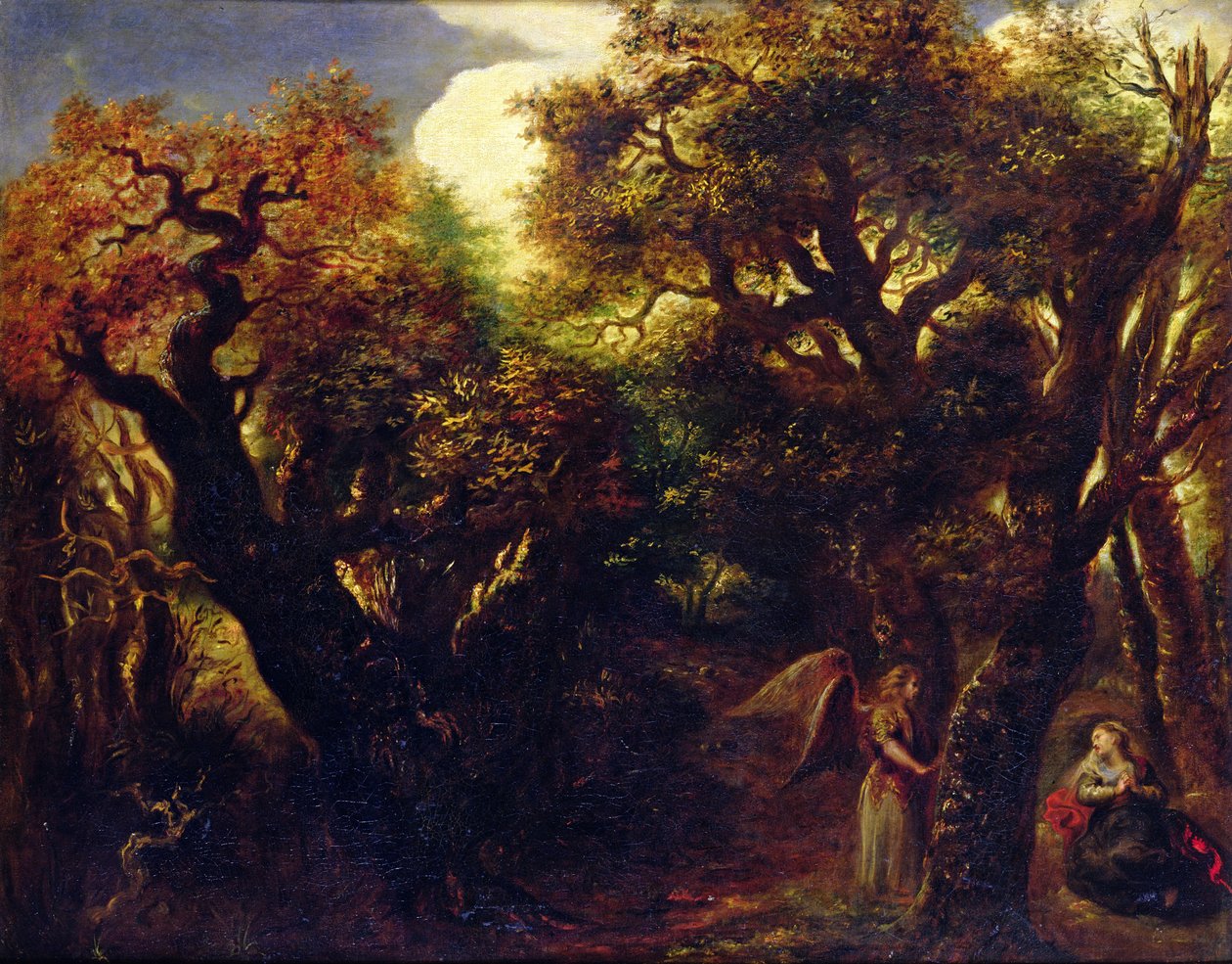 Metsäinen maisema Hagarin ja enkelin kanssa, n. 1645 tekijältä Jan the Elder Lievens