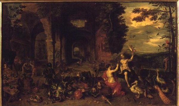 Ilman ja tulen allegoria, n. 1650-60 (öljy paneelissa) tekijältä Jan the Younger Brueghel