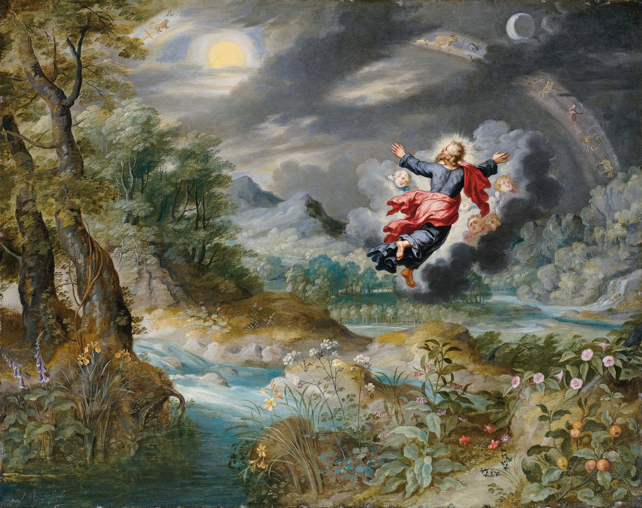 Jumala loi auringon, kuun ja tähdet Taivaaseen, n.1650 tekijältä Jan Brueghel the Younger