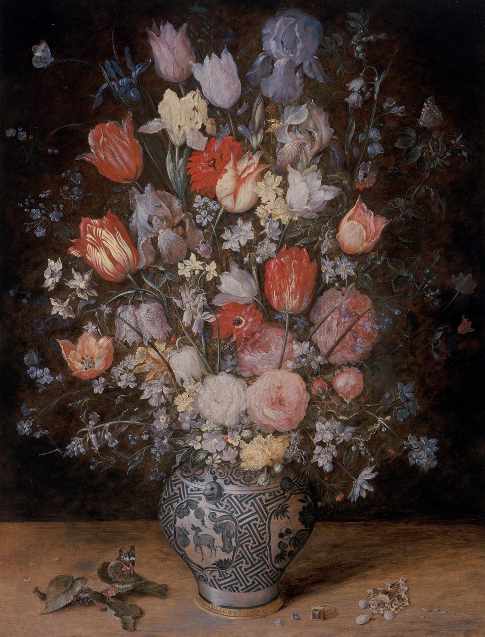 Kukkien asetelma puisessa kylpyammeessa tekijältä Jan the Younger Brueghel