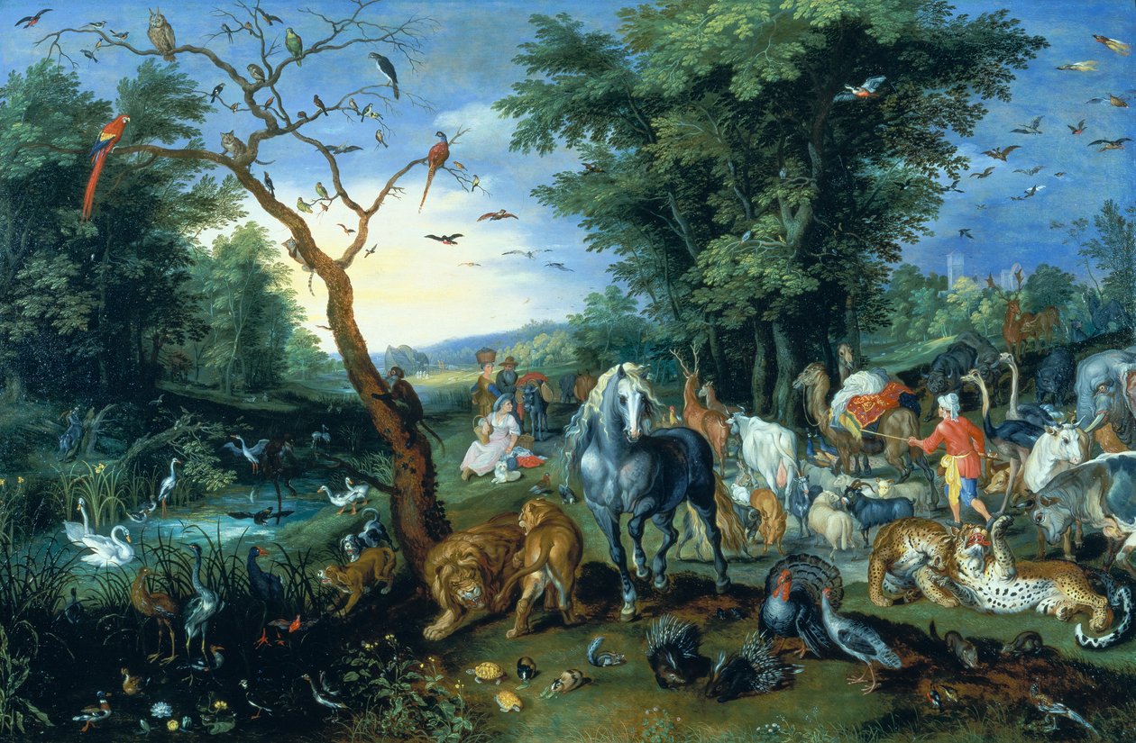 Eläinten pääsy Nooan arkkiin (öljy paneelissa) tekijältä Jan the Younger Brueghel