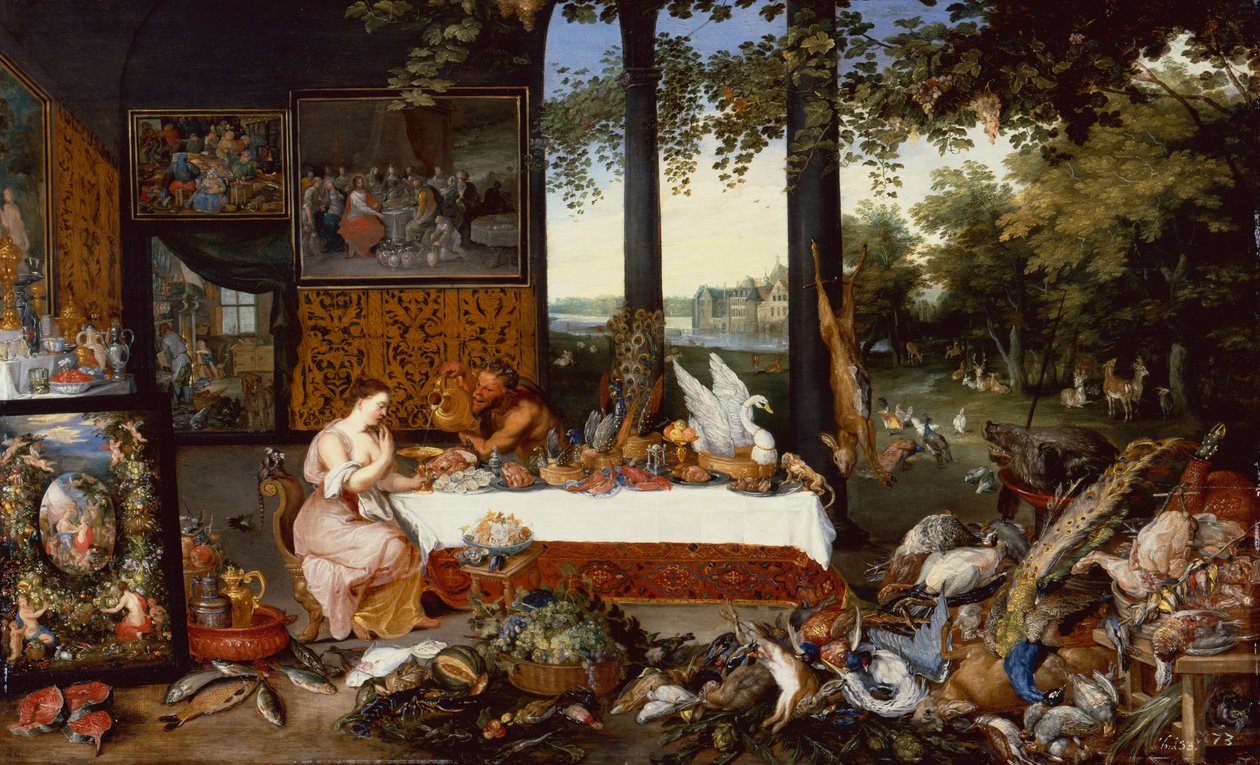 Viisi aistia, maku (öljy paneelissa) tekijältä Jan the Younger Brueghel