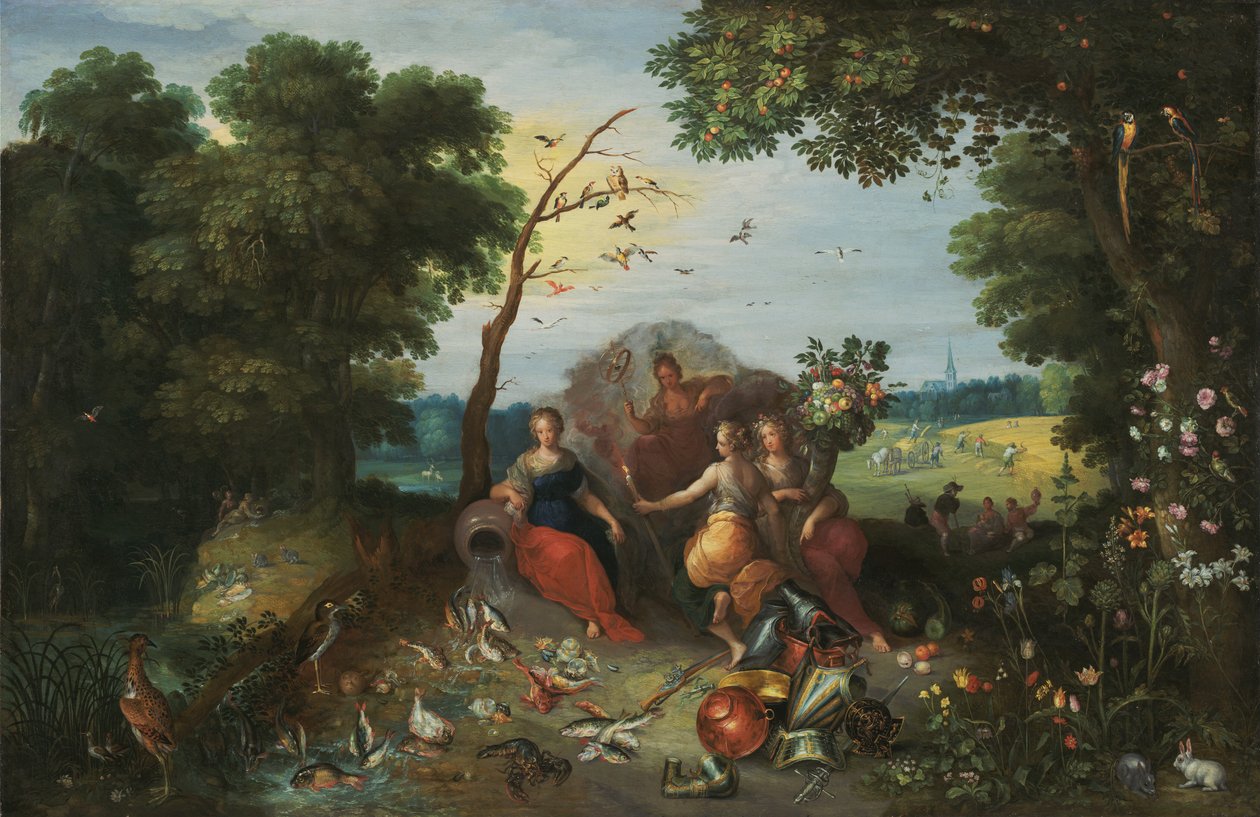 Maisema, jossa on neljän elementin allegorioita tekijältä Jan the Younger & Francken or Franck Ambrosius II (c.1590-1632) Brueghel