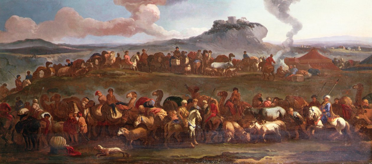 Turkkilainen karavaani maisemassa (öljy kankaalle) tekijältä Jan van (attr. to) Huchtenburgh