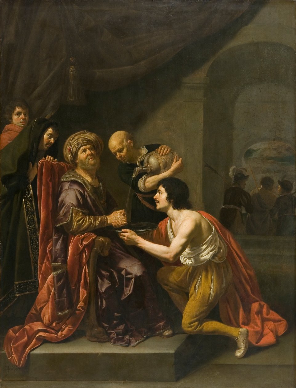 Pilatus pesemässä käsiään (öljy paneelille) tekijältä Jan van Bijlert or Bylert