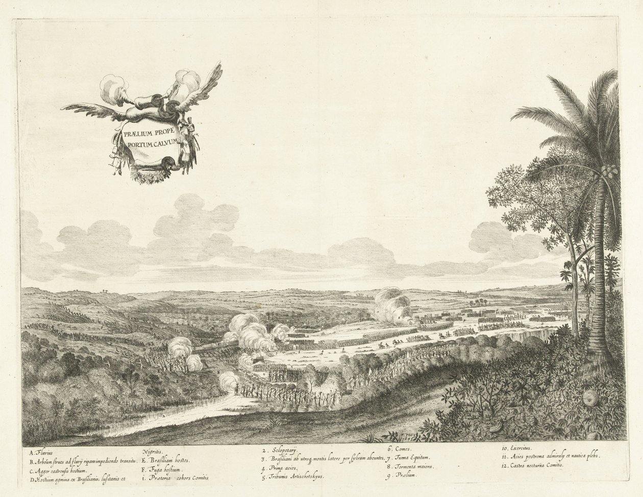 Gevechten bij Porto Calvo, 1637 Taistelu lähellä Bald Harboria (otsikko esineessä) tekijältä Jan van Brosterhuyzen