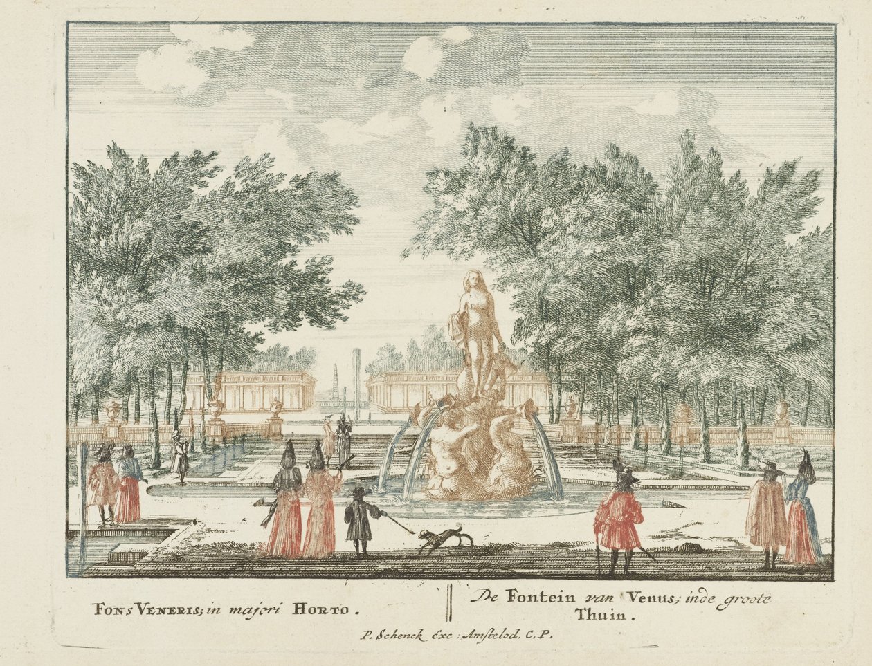 Venus-suihkulähde Het Loo Palacen suuressa puutarhassa Gesichte van het Famous Loo kuten muut kuninkaalliset talot (sarjan nimi) Admirandorum quadruplex spectaculum (sarjan nimi) tekijältä Jan van Call (I)