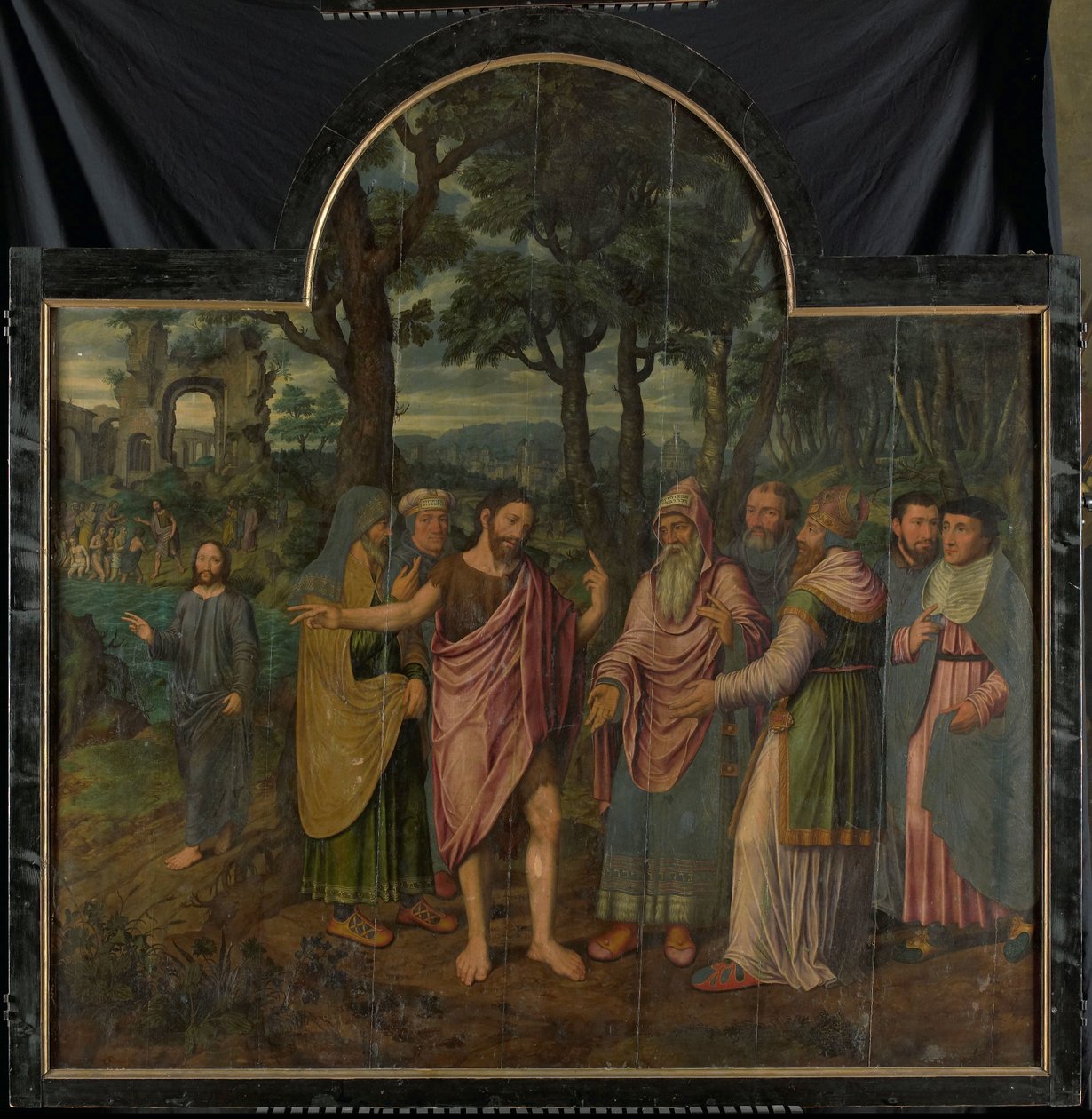 Johannes Kastaja varoittaa fariseuksia, triptyykin keskipaneeli tekijältä Jan van Coninxloo (II)