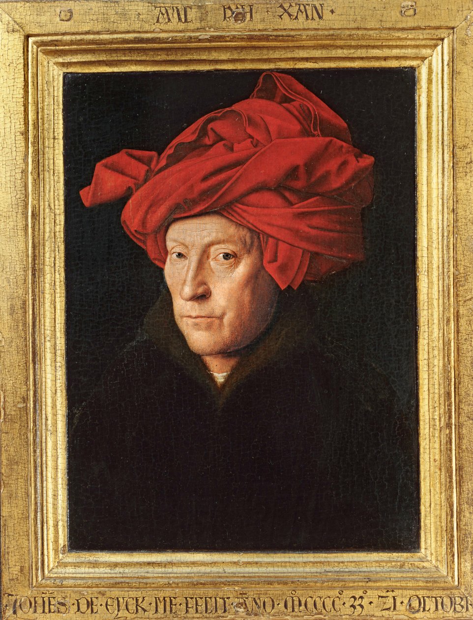 Mies punaisessa turbaanissa ... (maalaus puulle) tekijältä Jan van Eyck