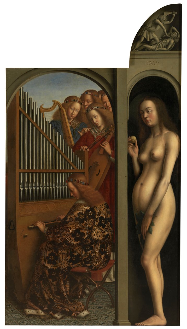 Musiikkia soittavat enkelit ja Eeva tekijältä Jan van Eyck