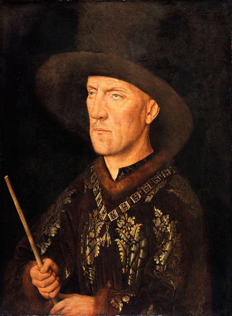 ""Molembaisin herran Baudouin de Lannoyn muotokuva, joka tunnetaan nimellä le Begue (1388-1474)"" Jan van Eyckin (1390-1441) maalaus n. 1435 - Öljy puulle, 26x20 - Staatliche Museen, Berliini tekijältä Jan van Eyck