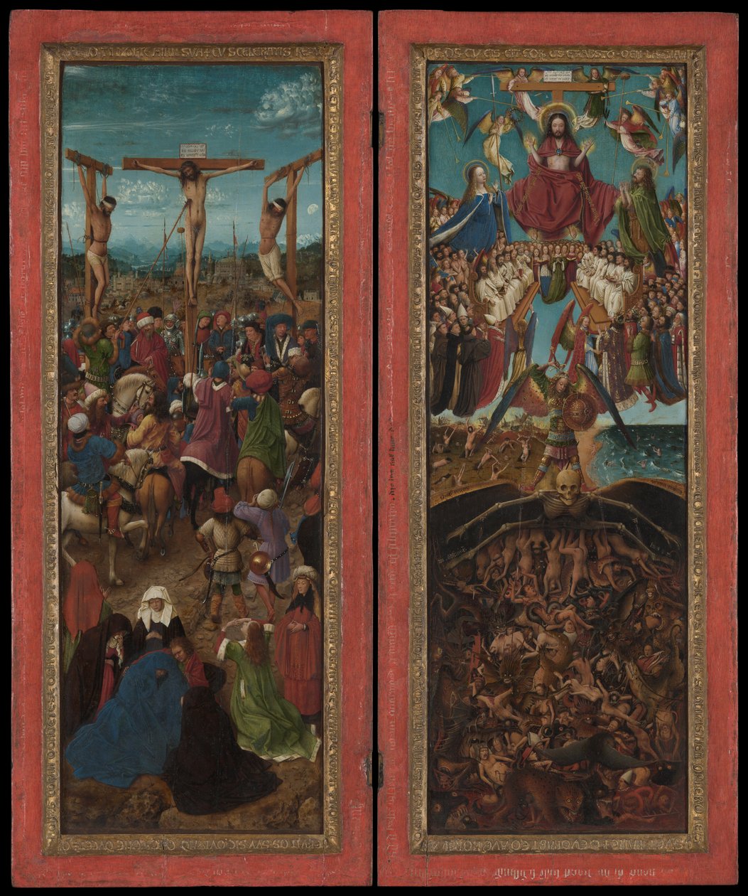 Ristiinnaulitseminen, Viimeinen tuomio, n. 1440-41. tekijältä Jan van Eyck