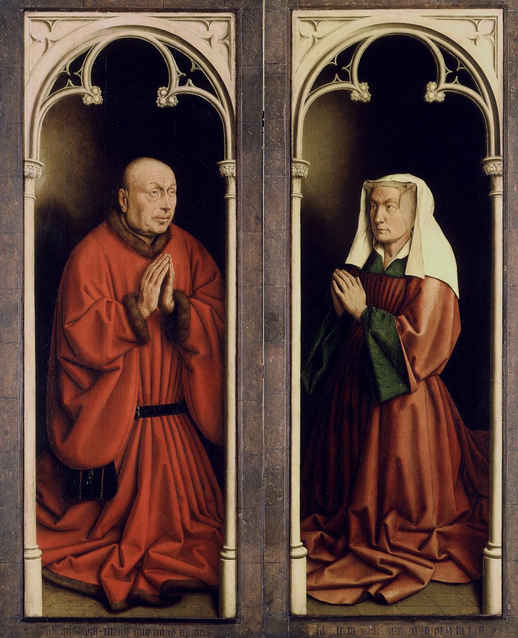 Gentin alttaritaulu. Mystisen karitsan palvonta: Joos Vijd ja Elisabeth Borluut, 1432. tekijältä Jan van Eyck