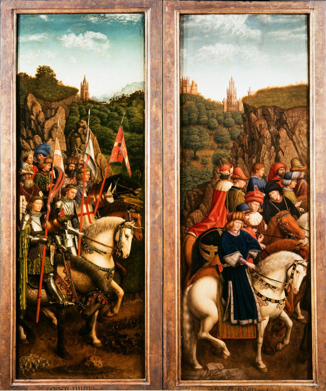 Gentin alttaritaulu. Mystisen Karitsan palvonta: oikeudenmukaiset tuomarit ja Kristuksen ritarit, 1432. tekijältä Jan van Eyck