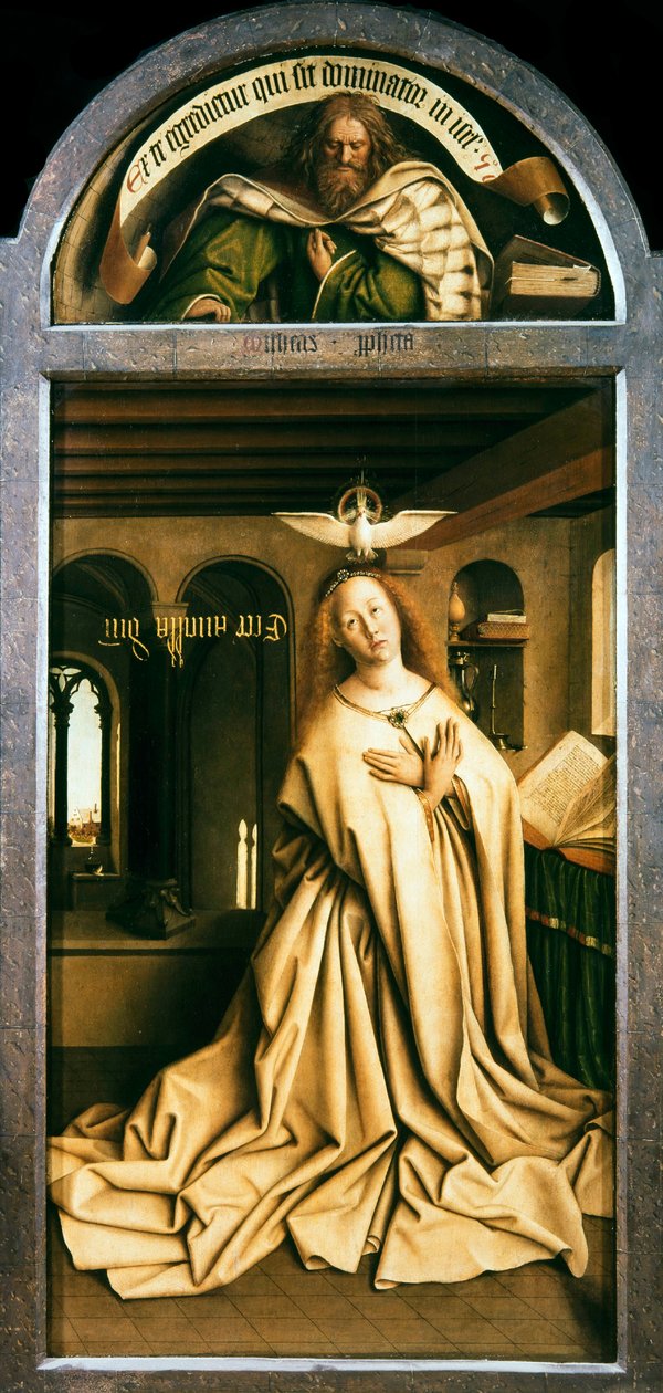 Gentin alttaritaulu. Mystisen karitsan palvonta: Neitsyt Annunciate, 1432. tekijältä Jan van Eyck