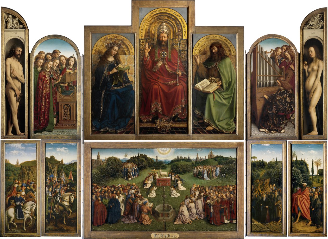het Lam Gods (Gentin alttaritaulu auki) tekijältä Jan van Eyck