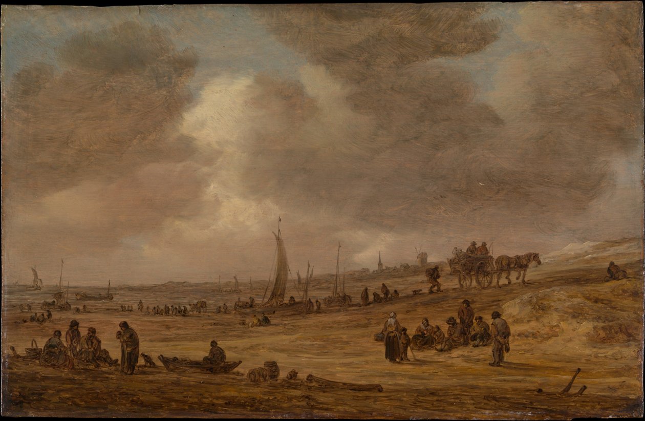 Ranta, jolla on kalastusveneitä tekijältä Jan van Goyen