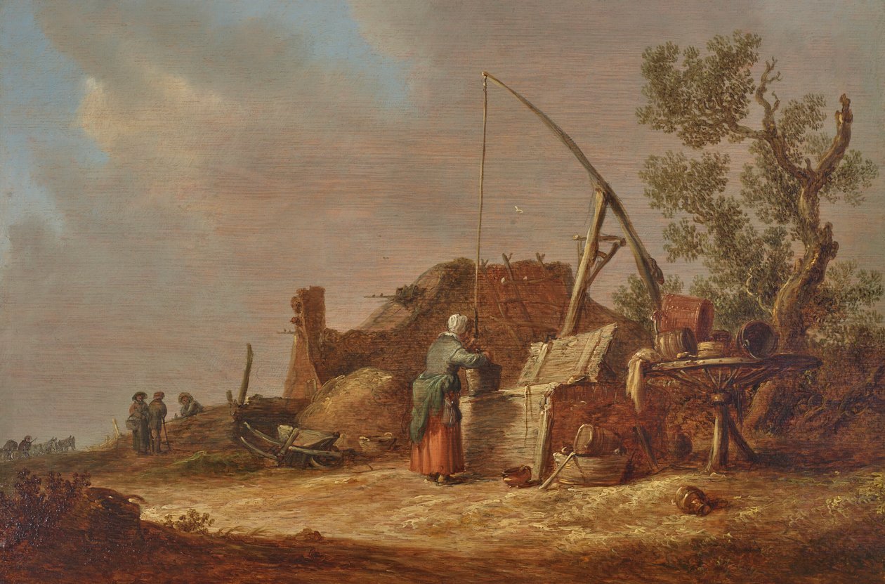 Maisema ja nainen kaivon äärellä tekijältä Jan van Goyen