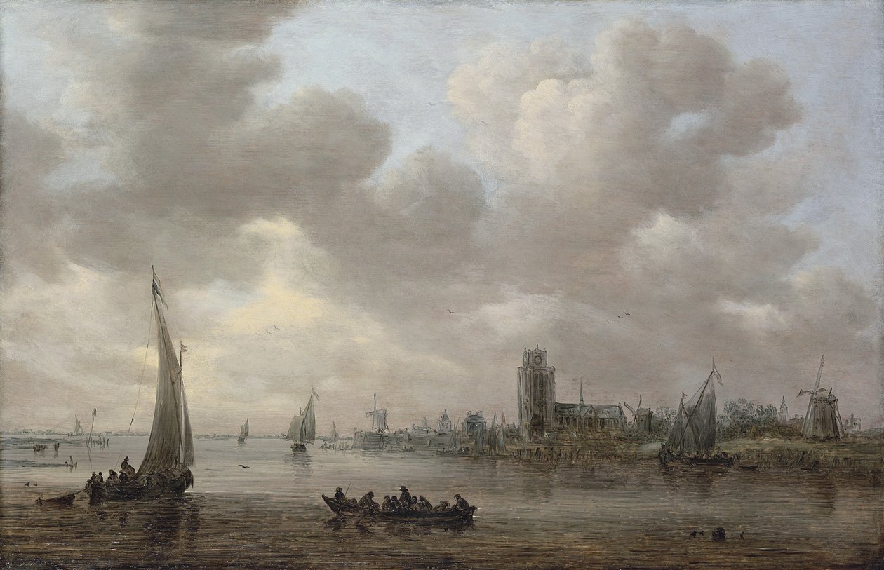 Näkymä Maas-joelle ja sen takana sijaitsevaan Dordrechtiin tekijältä Jan van Goyen