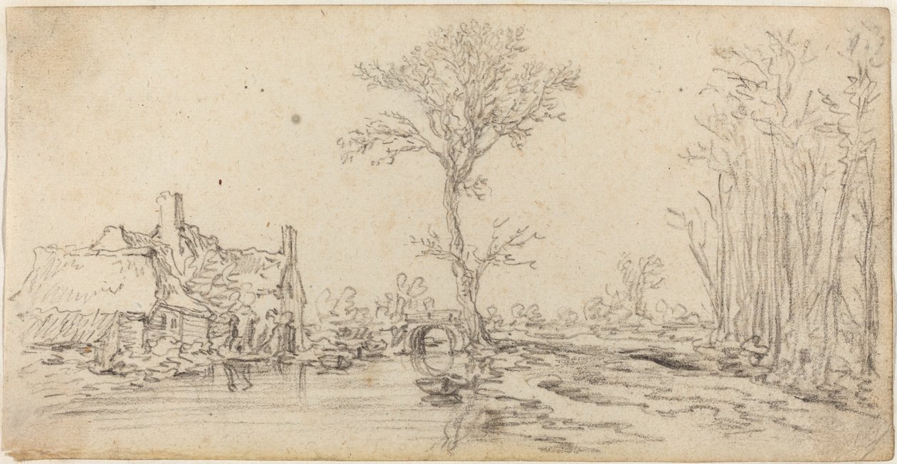 Mökki joen rannalla tekijältä Jan van Goyen
