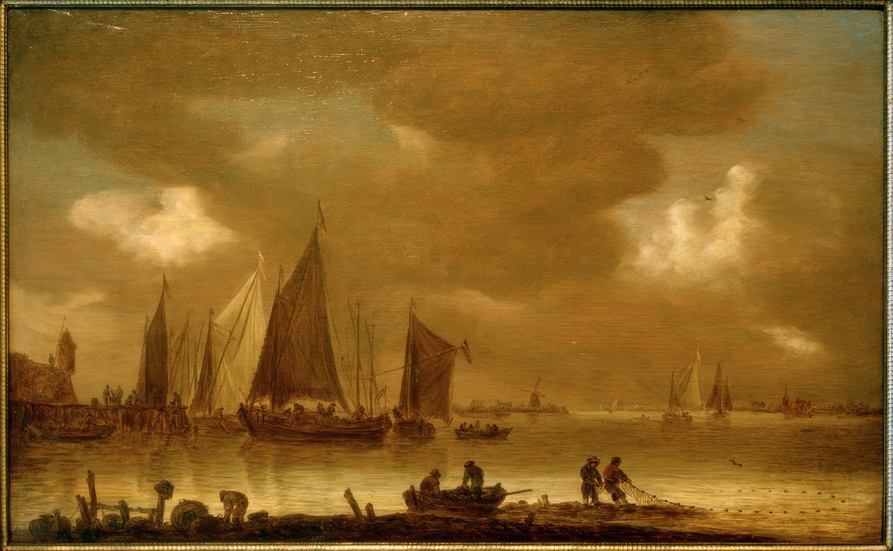 Kalojen tuominen illan tunnelmissa tekijältä Jan van Goyen