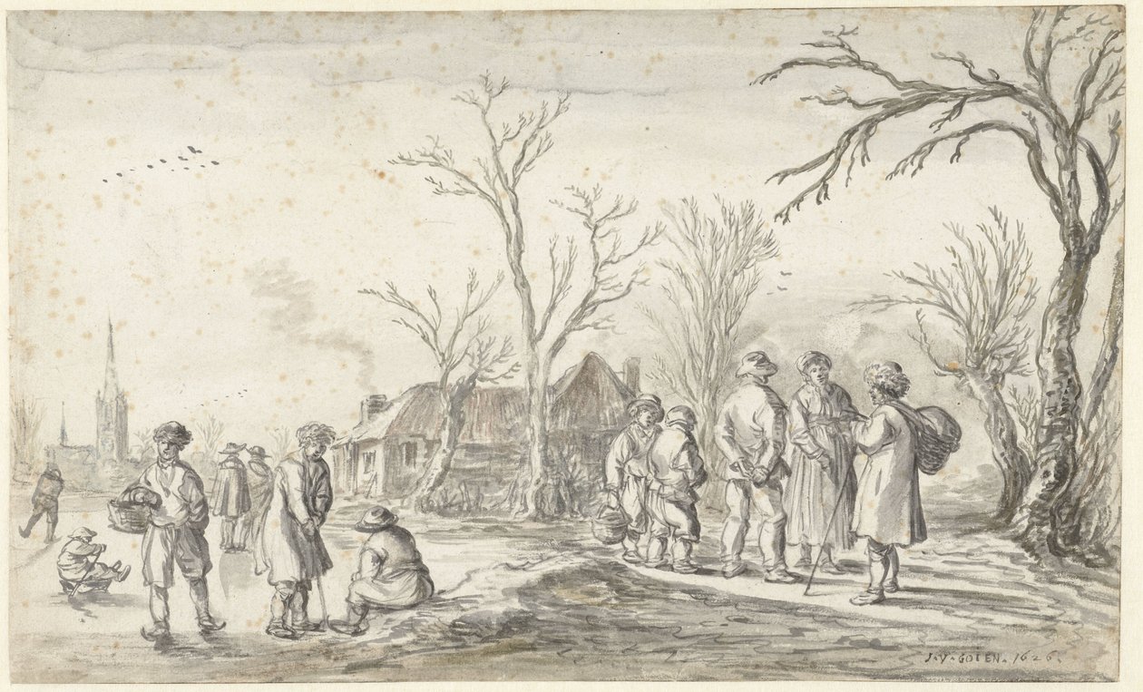 Figuurit kylässä talvella tekijältä Jan van Goyen