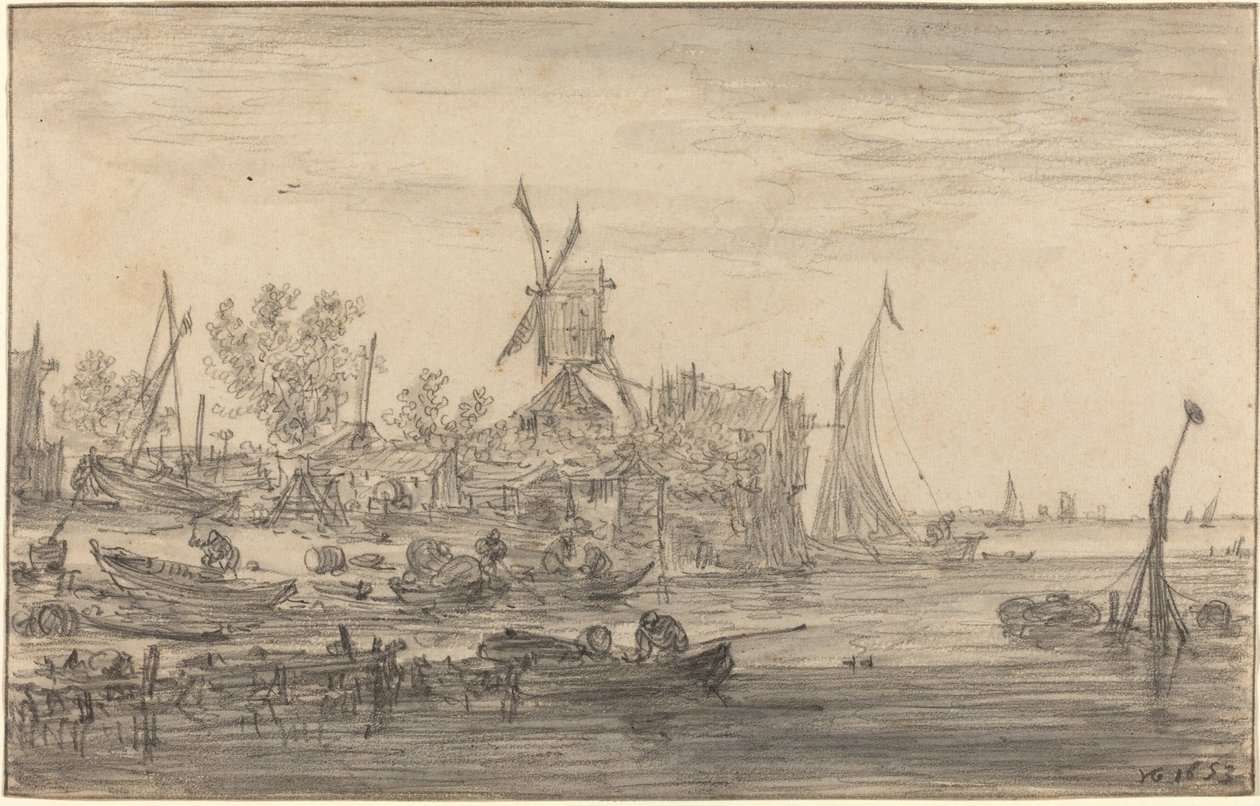 Foreshore kohtaus tuulimyllyllä tekijältä Jan van Goyen