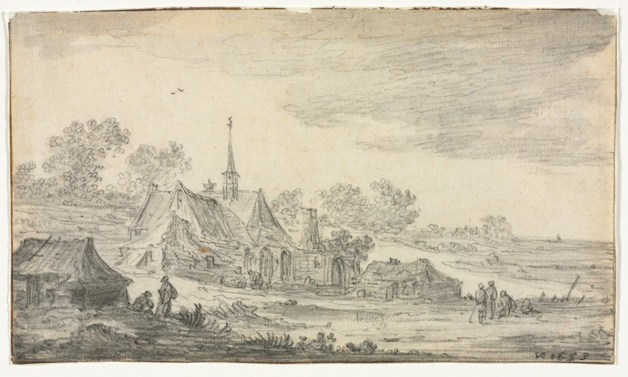Rakennusryhmä meren rannalla tekijältä Jan van Goyen