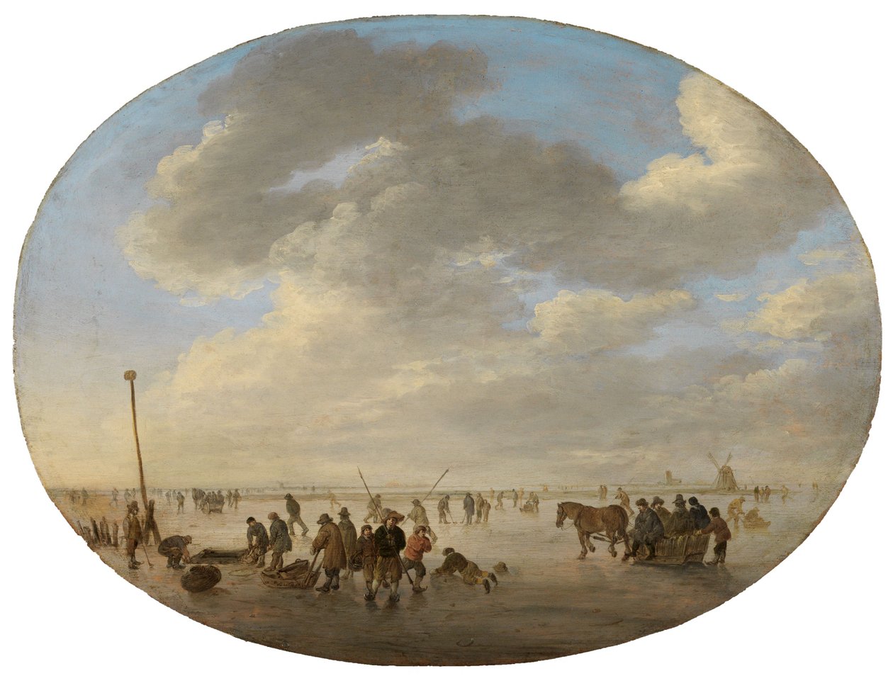Hollantilainen tasankomaisema luistelijoineen tekijältä Jan van Goyen