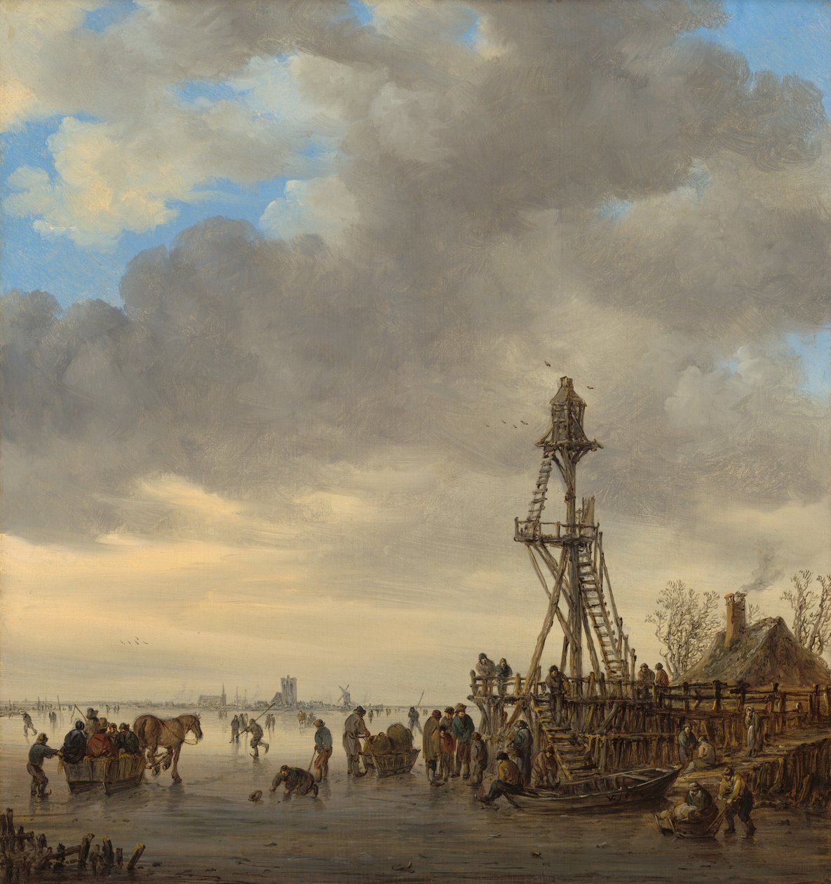 Jääkenttä lähellä puista näkötornia tekijältä Jan van Goyen