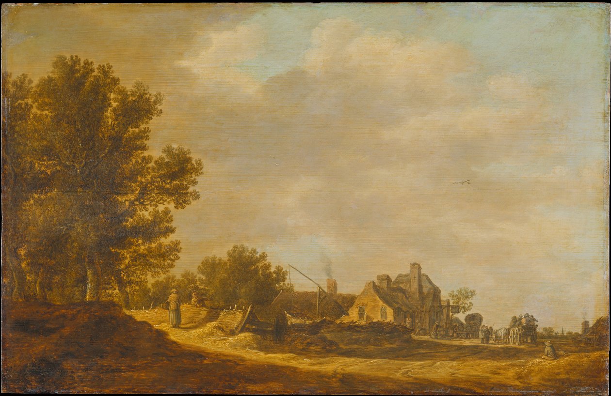 Maisema, jossa on taverna tekijältä Jan van Goyen