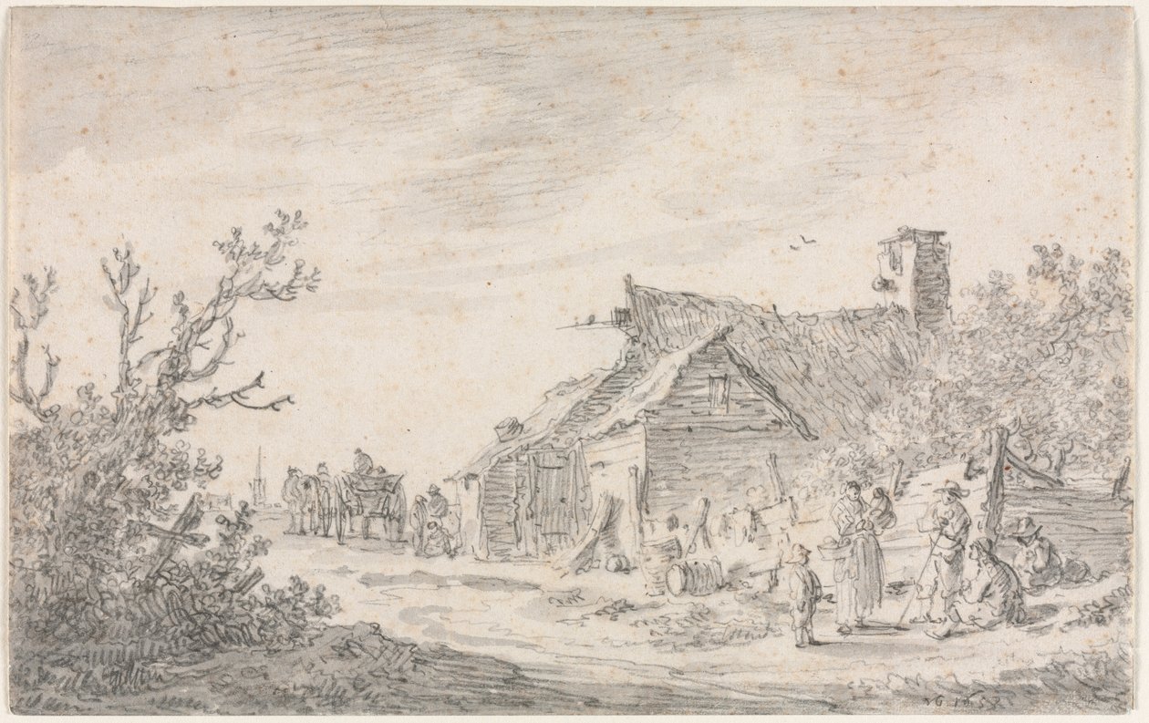 Maisema mökillä ja hahmoilla tekijältä Jan van Goyen
