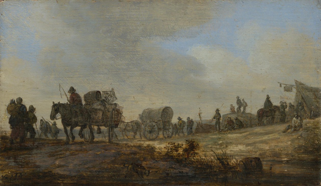 Maisema, jossa on maatalouskärry tekijältä Jan van Goyen