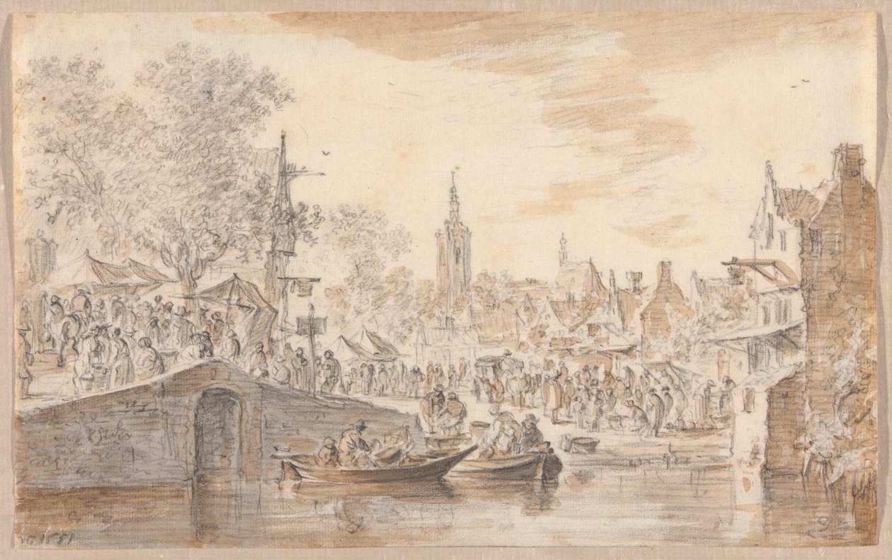 Markkinat lähellä kanavaa tekijältä Jan van Goyen