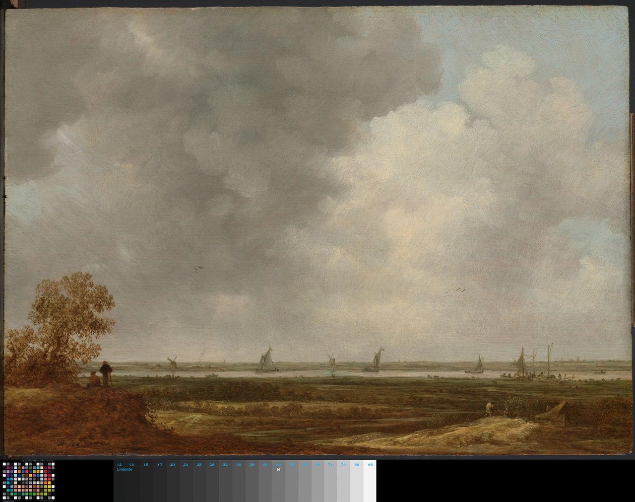 Panoraamanäkymä joelle ja matalat niityt tekijältä Jan van Goyen