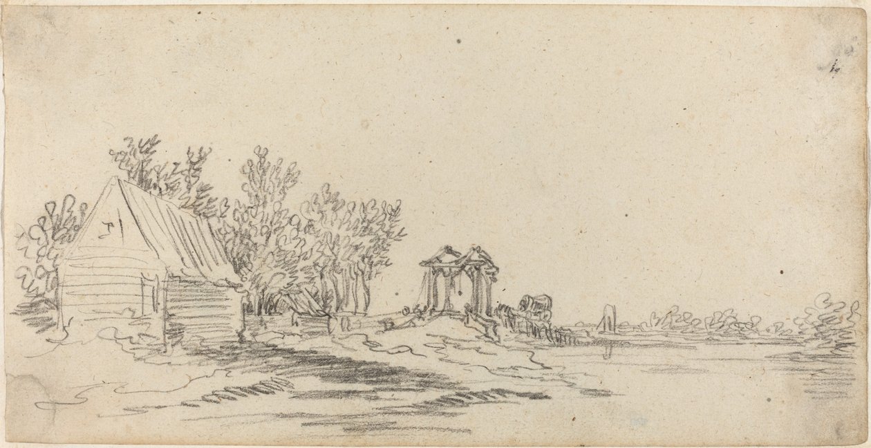 Jokimaisema kaukaisella sillalla tekijältä Jan van Goyen