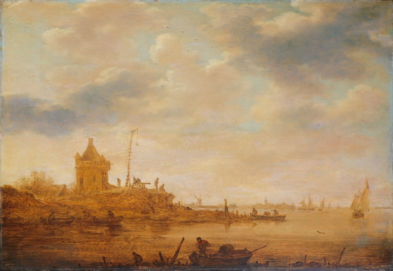 Vista del riu amb Sentry Postfinnish tekijältä Jan van Goyen