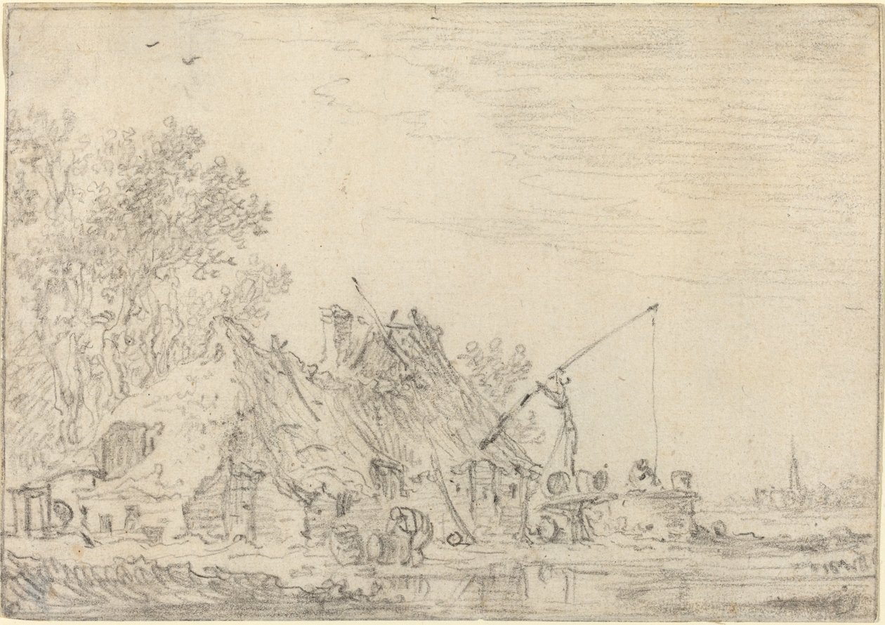 Maalaismainen talo kaivolla tekijältä Jan van Goyen