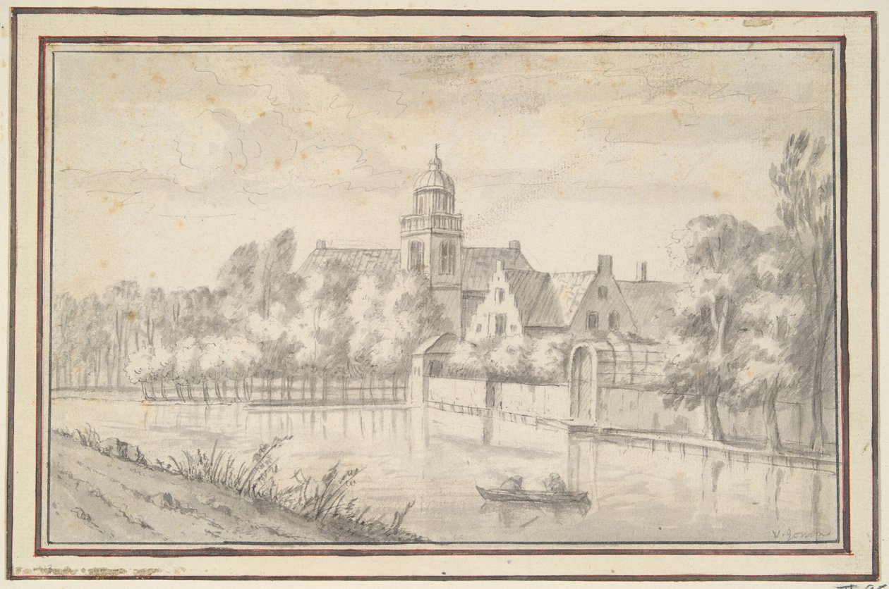 Näkymä linnalle ja talolle joen rannalla tekijältä Jan van Goyen
