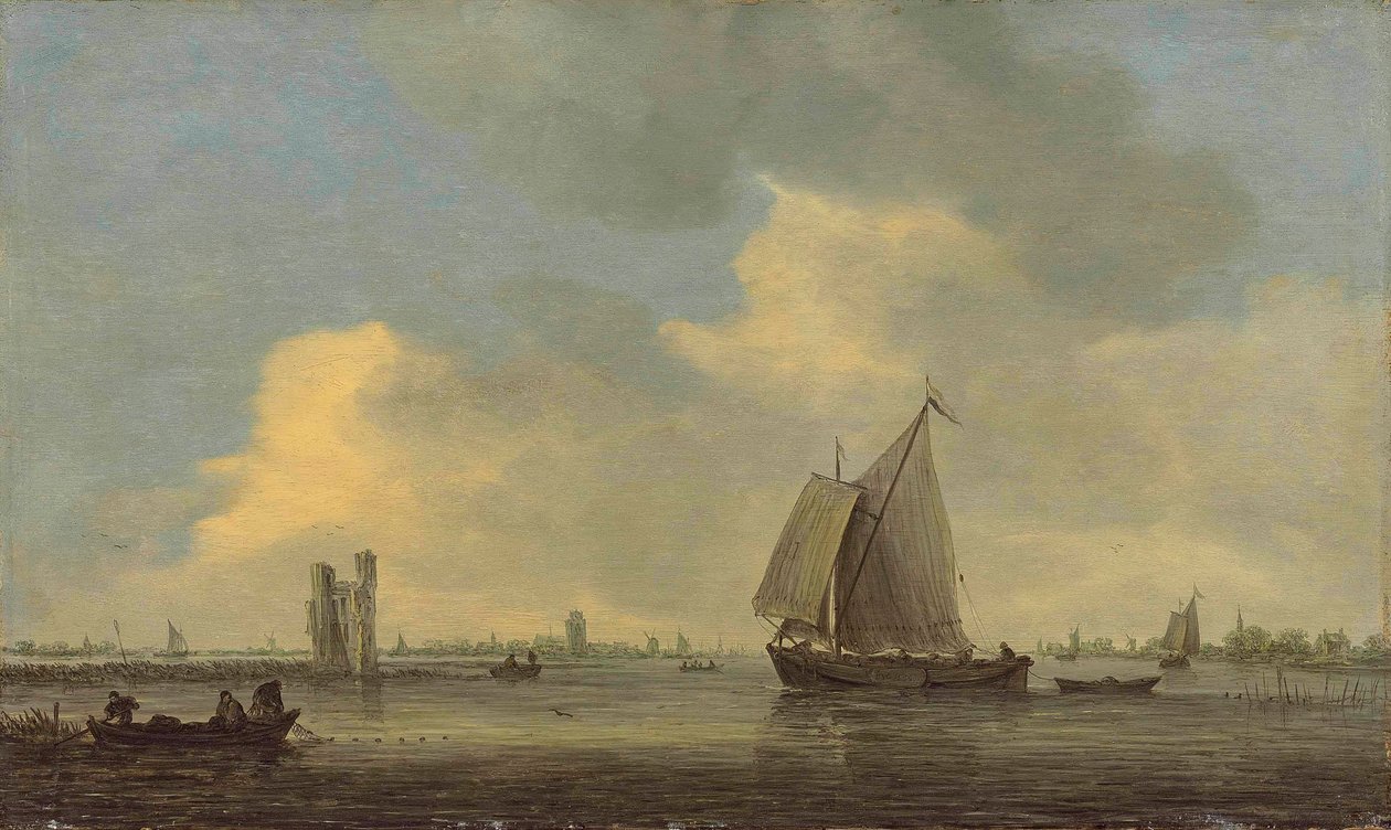 Näkymä Merwede-joelle ja Huis te Merweden raunioille; taustalla Dordrecht. tekijältä Jan van Goyen