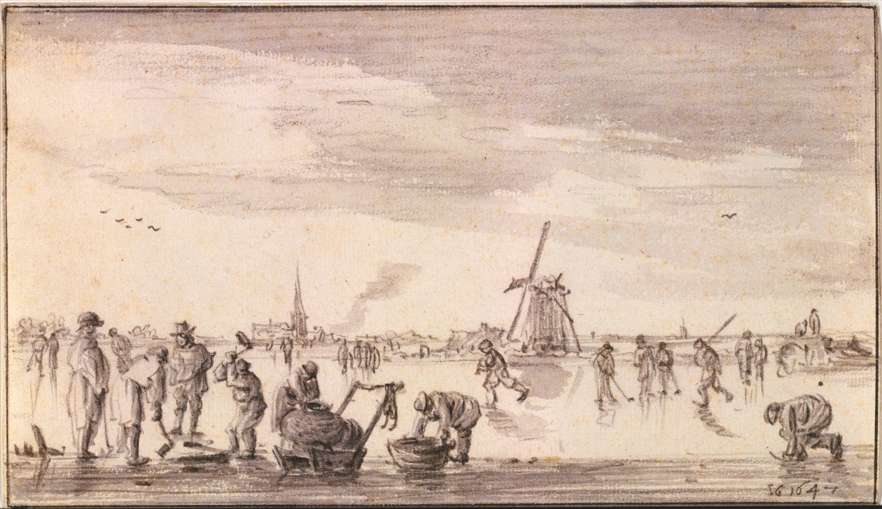 Talvimaisema luistelijoineen ja kalastajineen tekijältä Jan van Goyen