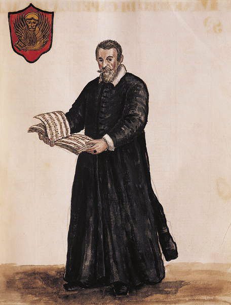 Claudio Monteverdi (kynä ja muste ja wc paperilla) tekijältä Jan van Grevenbroeck