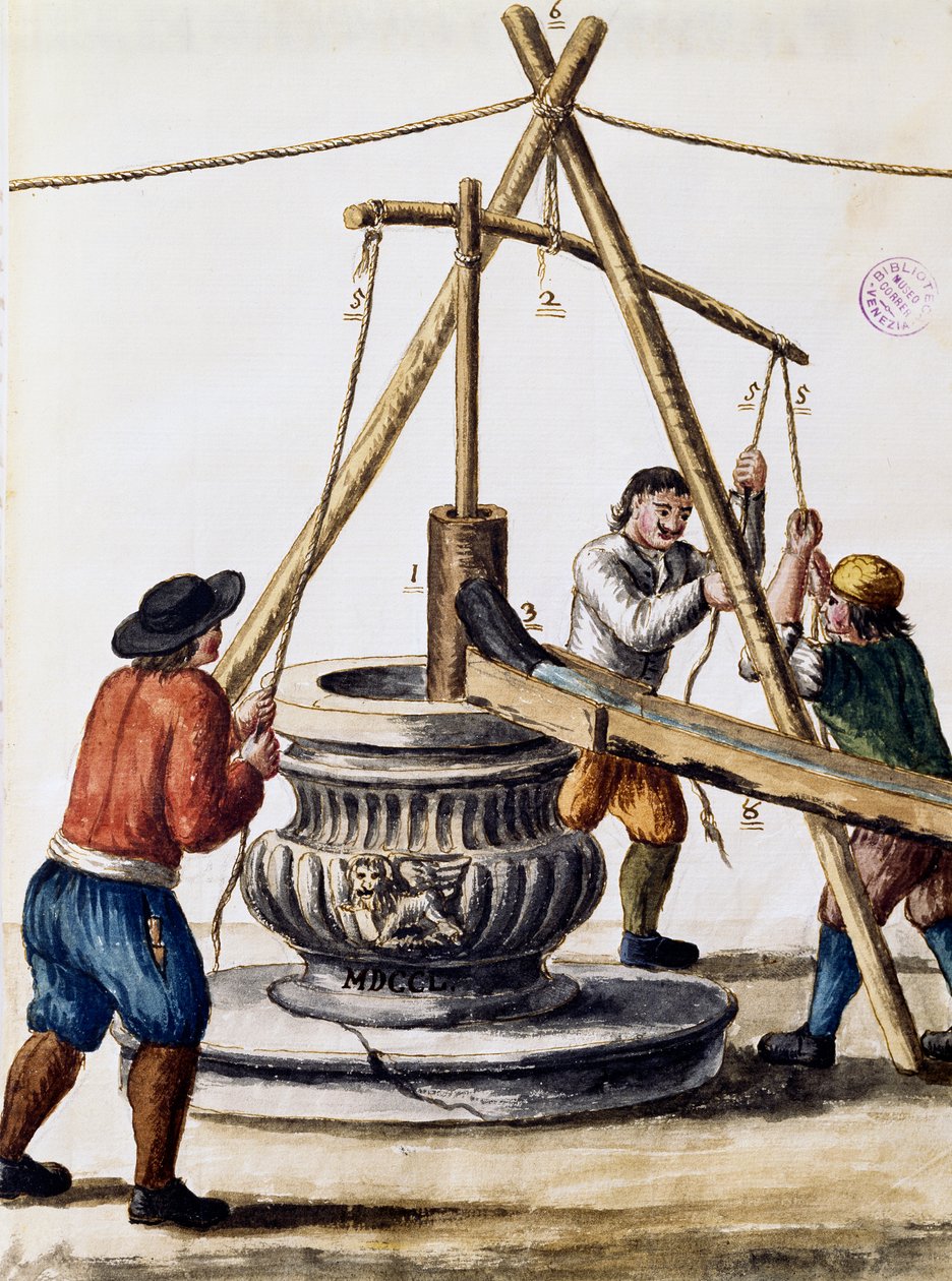 Kaivaa kaivoa, kuvitus Kuvitetusta venetsialaisten pukujen kirjasta, Jan Grevenbroeck (1731-1807), akvarelli, Italia tekijältä Jan van Grevenbroeck