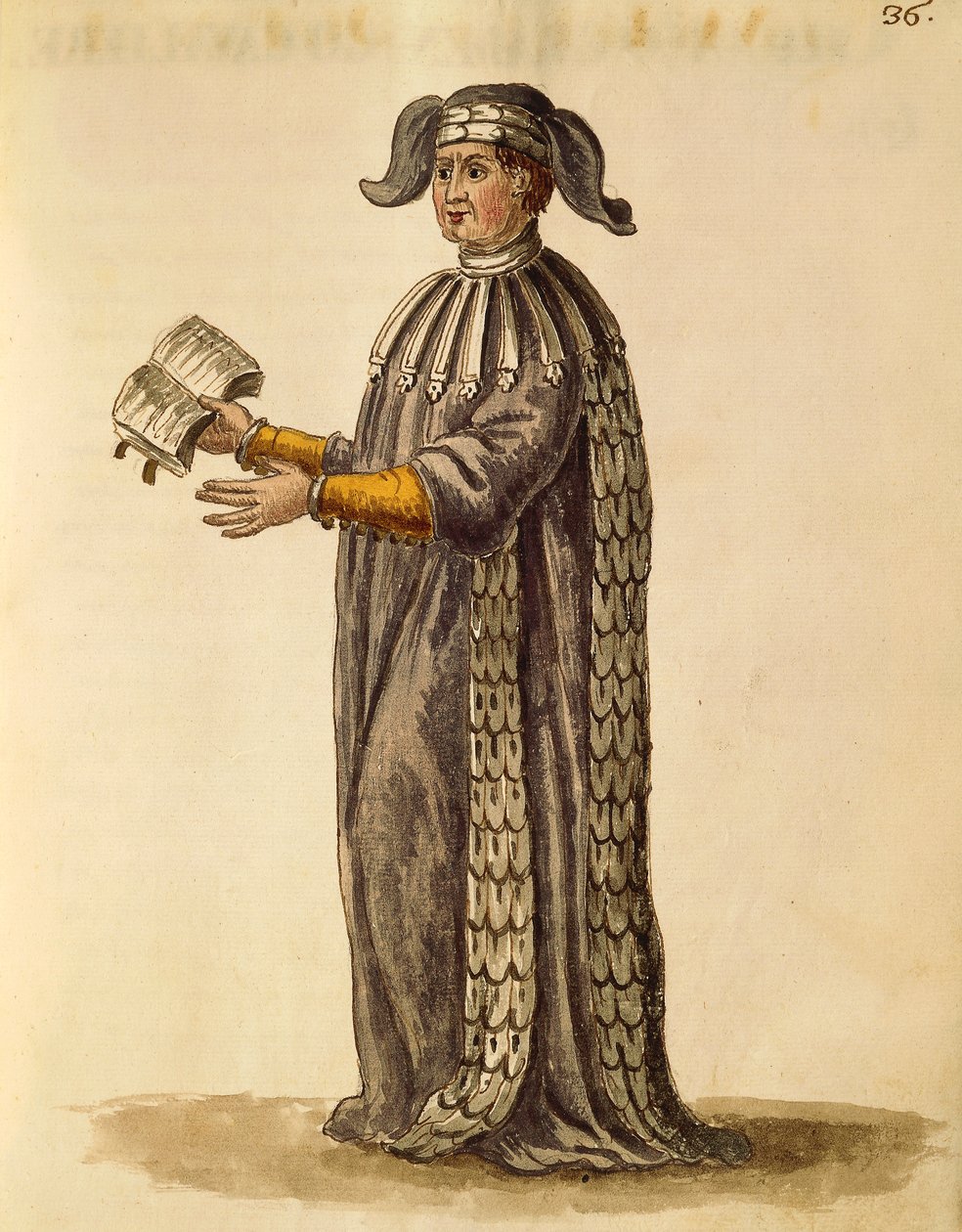 Tohtorin viitta, Jan van Grevenbroeck tai Giovanni Grevembroch (1731-1807), Gli Abiti de Veneziani, kuvitetusta pukukirjasta, akvarelli tekijältä Jan van Grevenbroeck