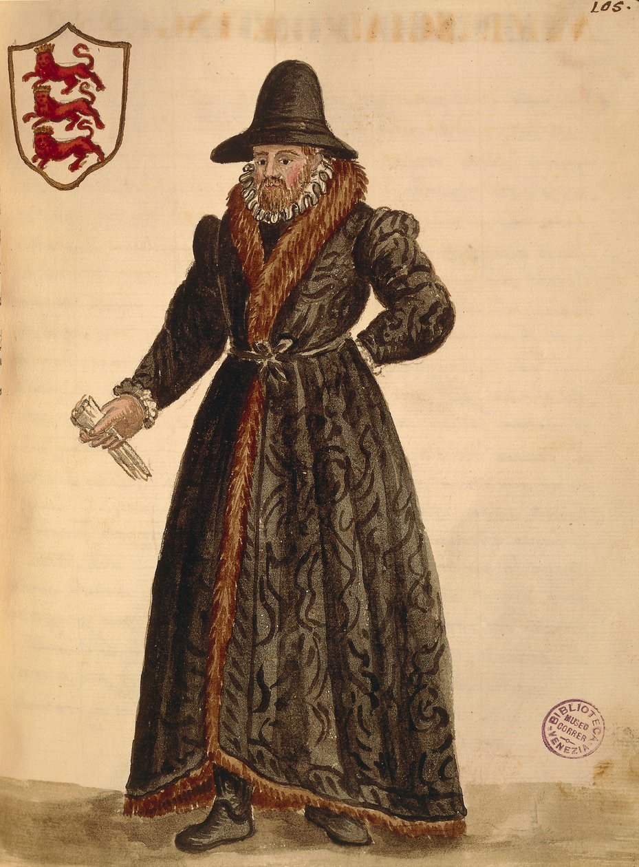 Englannin suurlähettiläs, Jan van Grevenbroeck tai Giovanni Grevembroch (1731-1807), Gli Abiti de Veneziani, kuvitetusta pukukirjasta, akvarelli tekijältä Jan van Grevenbroeck
