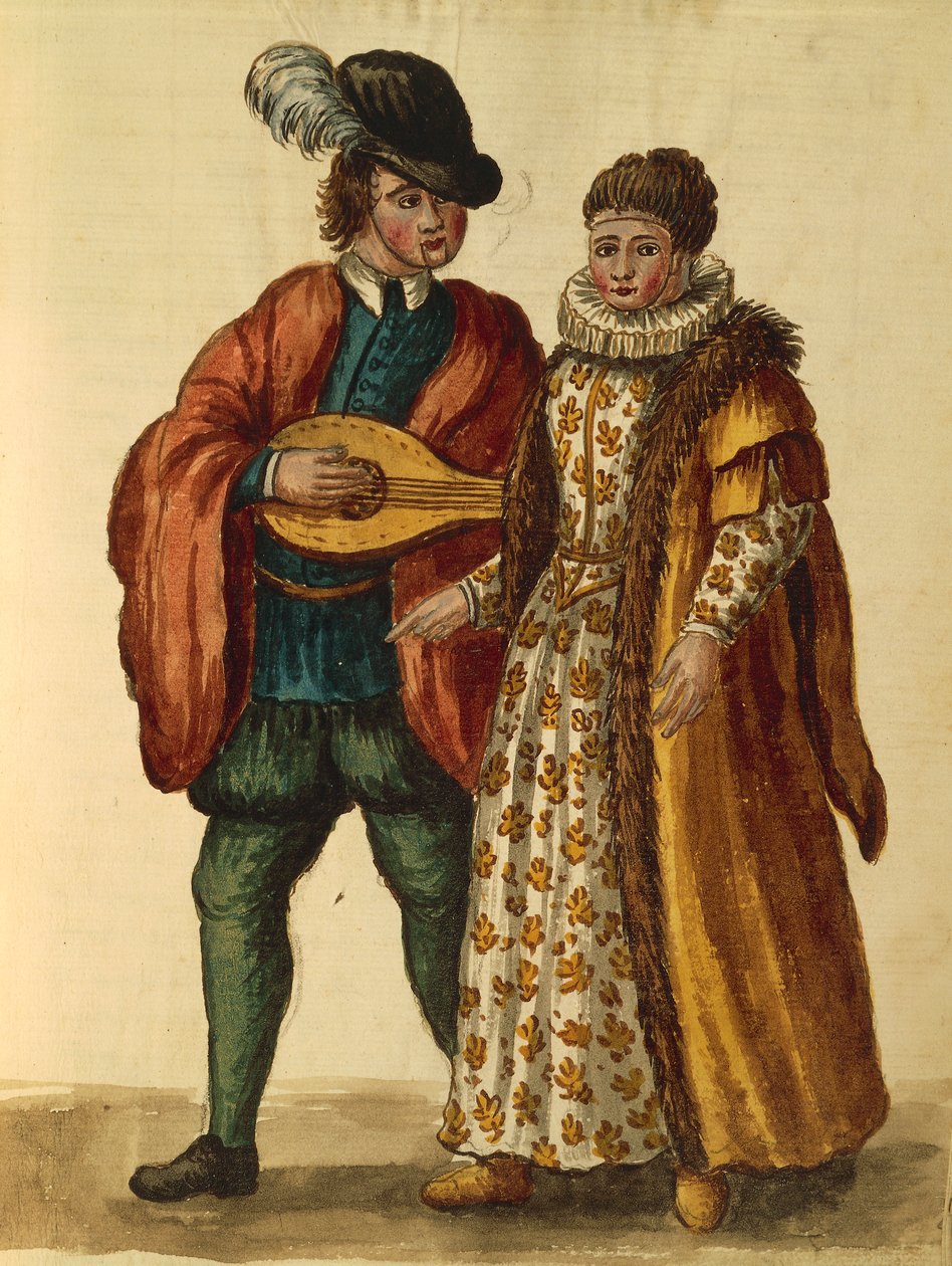 Jan van Grevenbroeckin tai Giovanni Grevembrochin Gli Abiti de Veneziani, kuvitettu puku- ja naamiokirja, akvarelli tekijältä Jan van Grevenbroeck