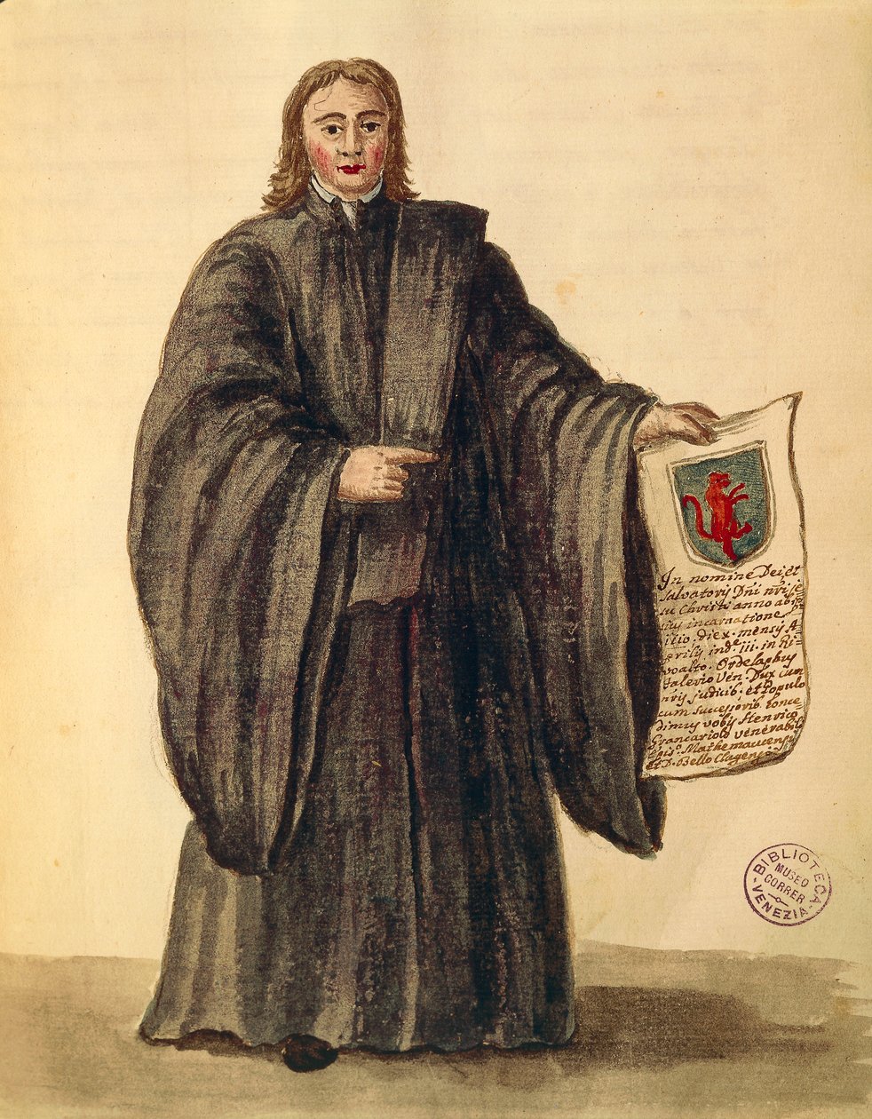Chioggian kaupungin suuri kansleri, Jan van Grevenbroeck tai Giovanni Grevembroch (1731-1807), Gli Donne de Veneziani, kuvitetusta pukukirjasta, akvarelli tekijältä Jan van Grevenbroeck