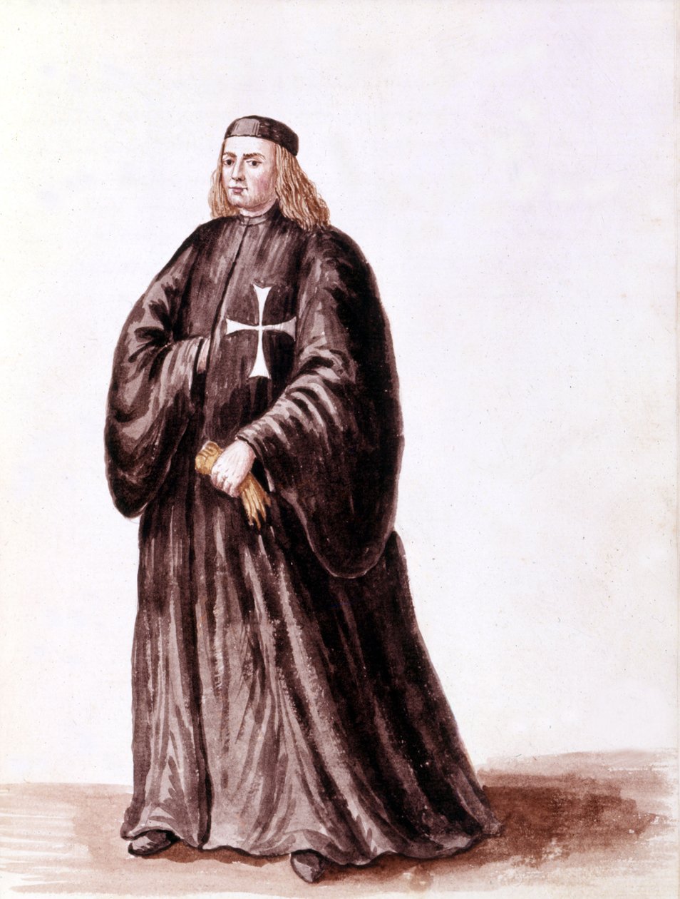 Maltan ritari. Akvarellipiirustus ja muste Jan van Grevenbroekin (tai Giovanni Grevenbroichin (Grevenbroich) (1731-1807) käsikirjoituksesta "Venitsialaisten tulli") tekijältä Jan van Grevenbroeck
